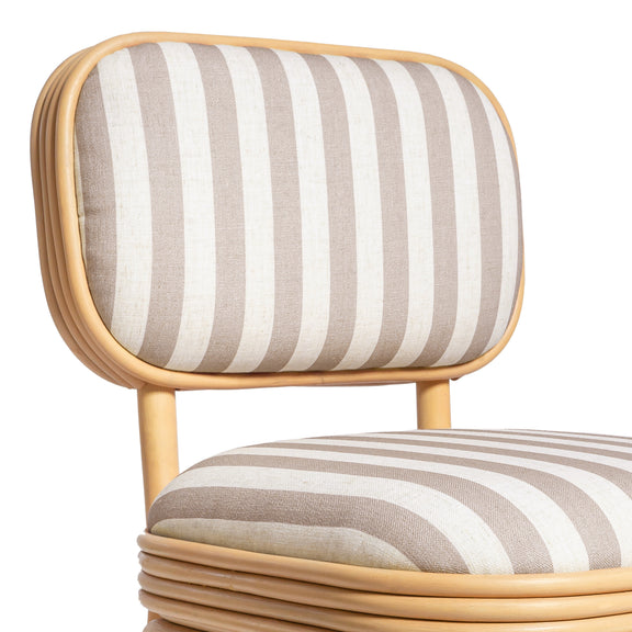 Dorine Striped Performance Linen &amp; Rattan Dining Chair - Khaki