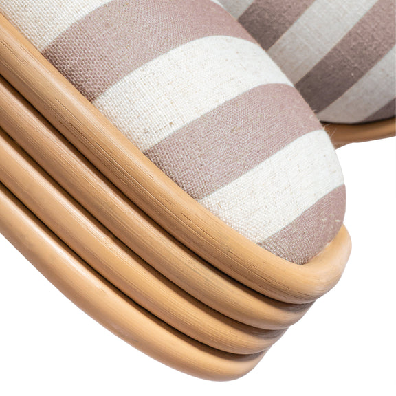 Dorine Striped Performance Linen &amp; Rattan Dining Chair - Khaki