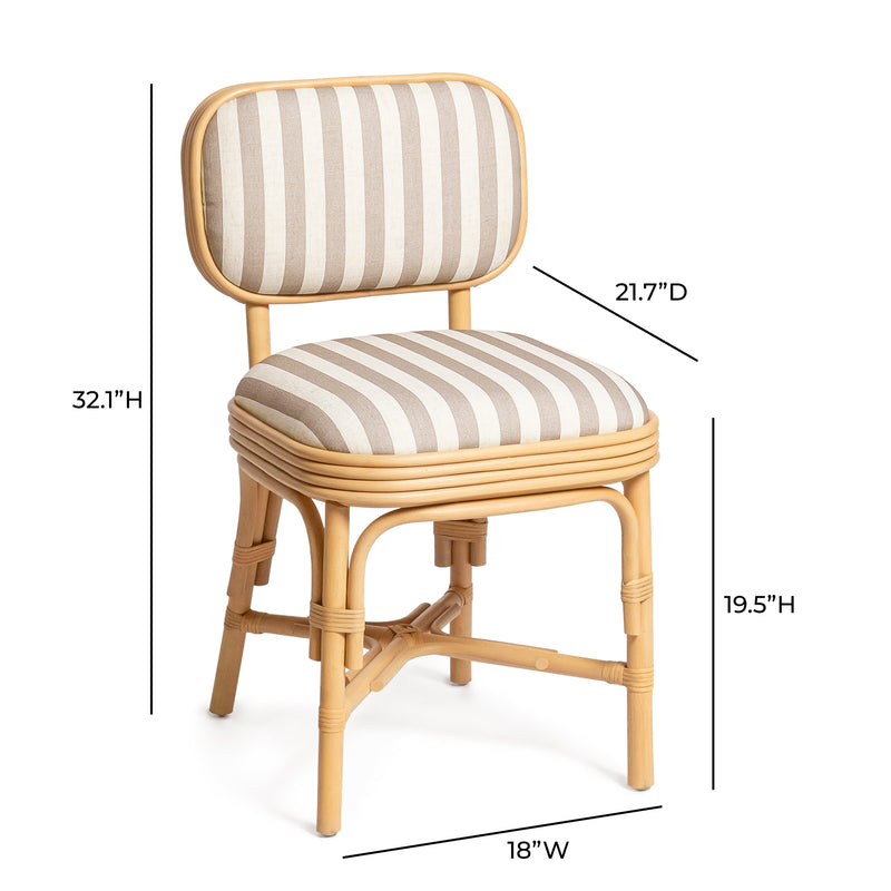 Dorine Striped Performance Linen &amp; Rattan Dining Chair - Khaki