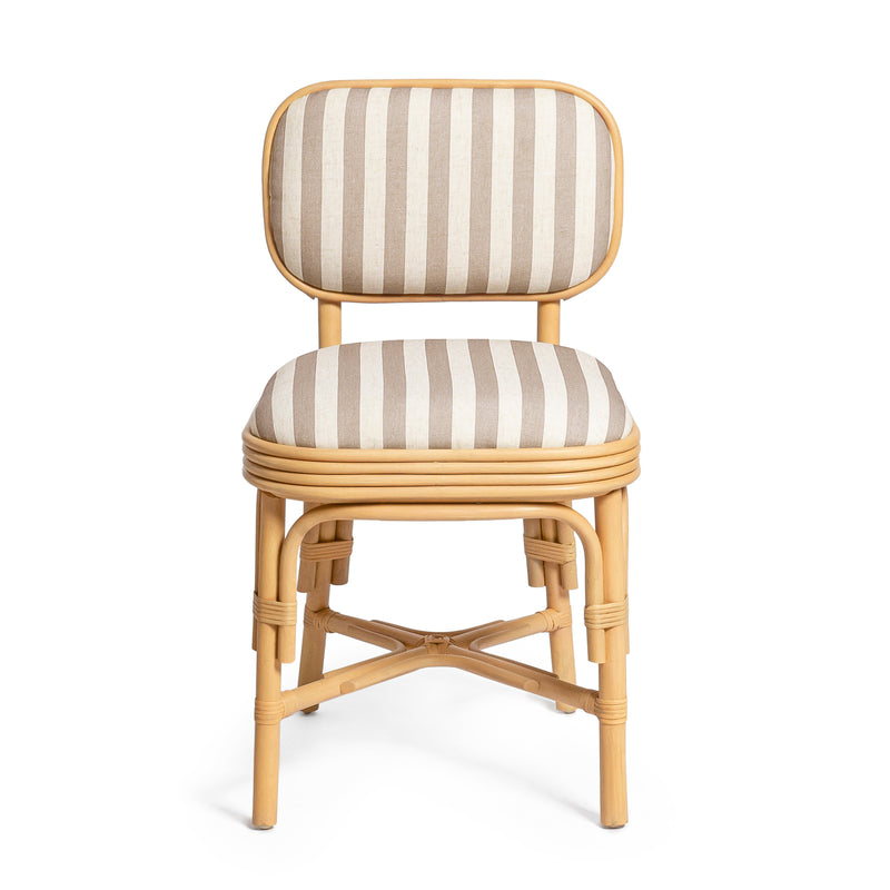 Dorine Striped Performance Linen &amp; Rattan Dining Chair - Khaki