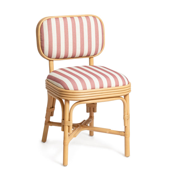 Dorine Striped Performance Linen &amp; Rattan Dining Chair - Cherry