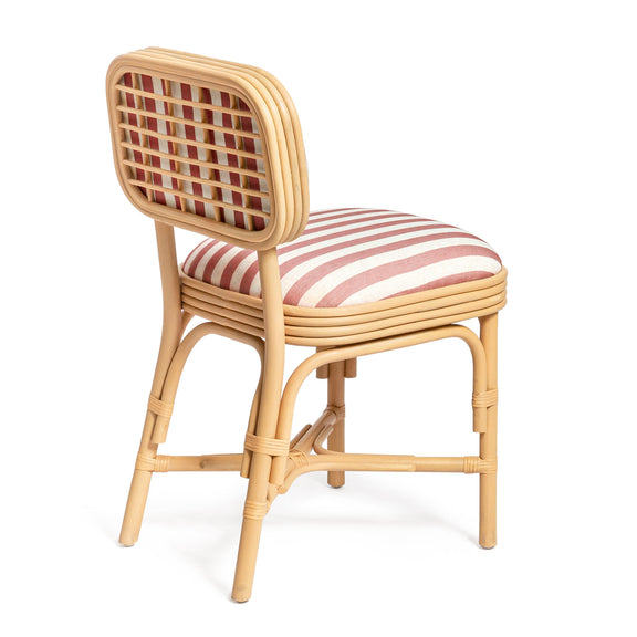Dorine Striped Performance Linen &amp; Rattan Dining Chair - Cherry