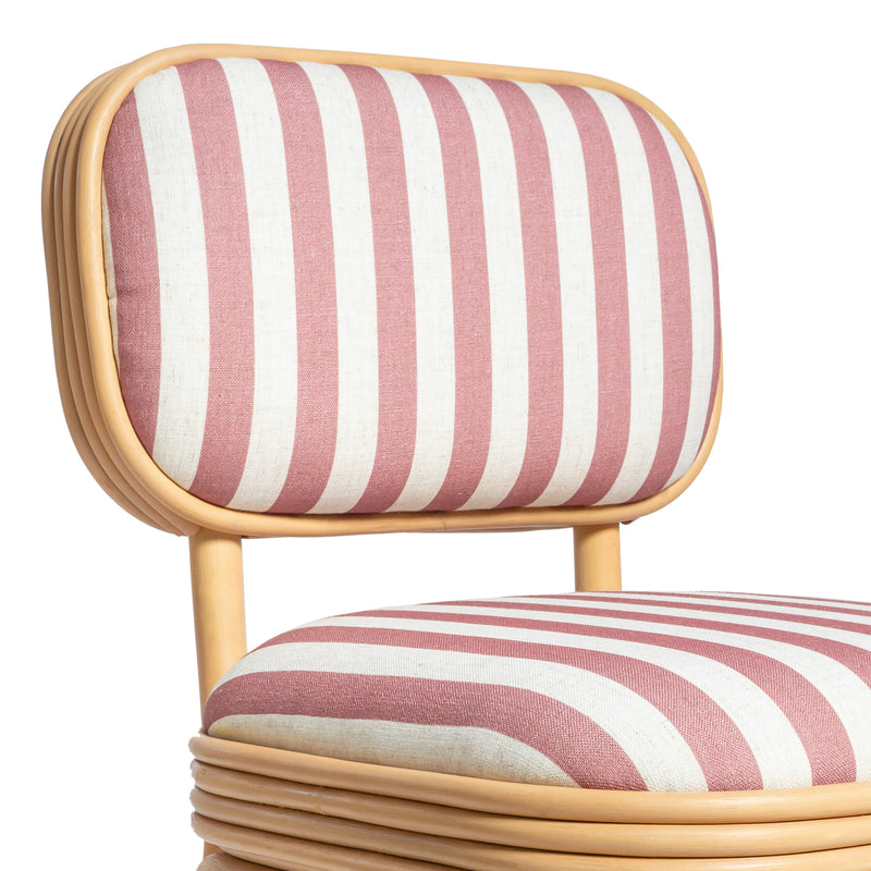 Dorine Striped Performance Linen &amp; Rattan Dining Chair - Cherry