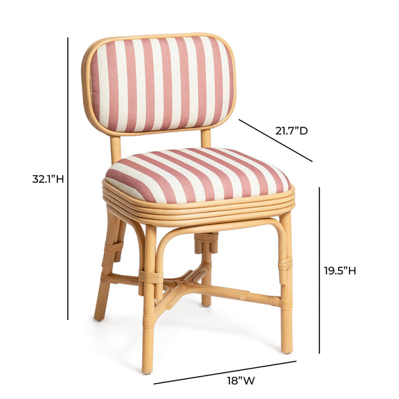 Dorine Striped Performance Linen &amp; Rattan Dining Chair - Cherry