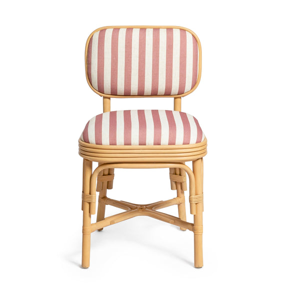 Dorine Striped Performance Linen &amp; Rattan Dining Chair - Cherry