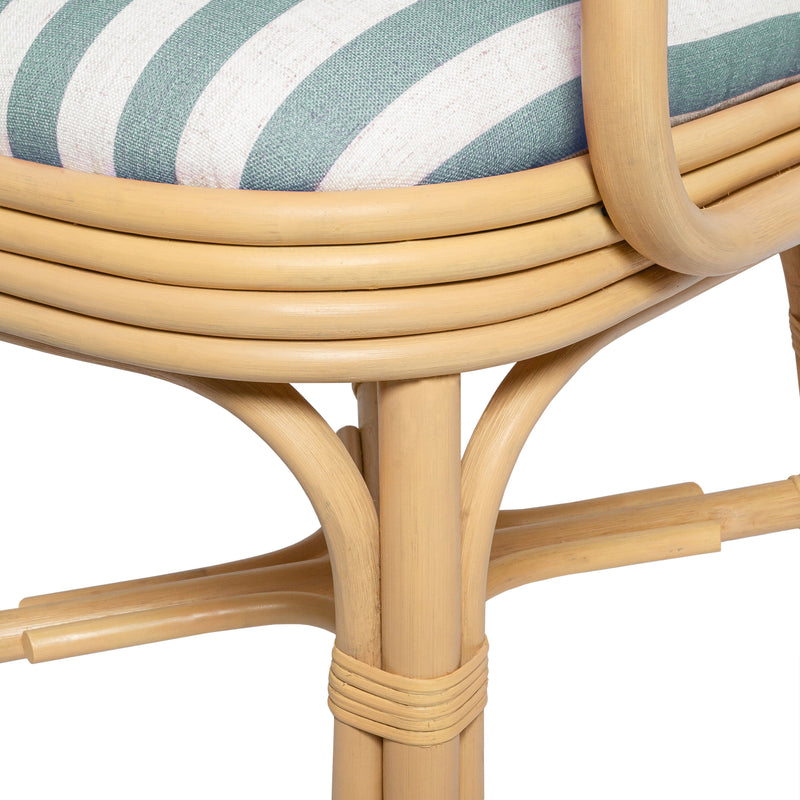 Dorine Striped Performance Linen &amp; Rattan Dining Armchair - Mint Green