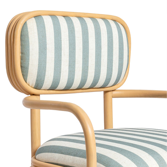 Dorine Striped Performance Linen &amp; Rattan Dining Armchair - Mint Green