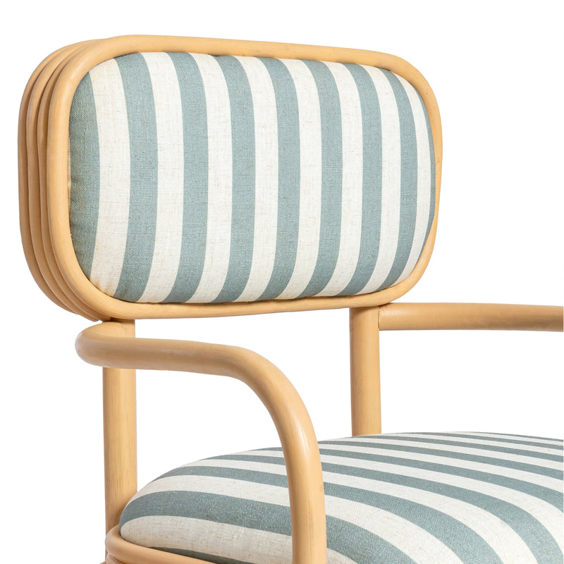 Dorine Striped Performance Linen &amp; Rattan Dining Armchair - Mint Green
