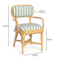 Dorine Striped Performance Linen &amp; Rattan Dining Armchair - Mint Green
