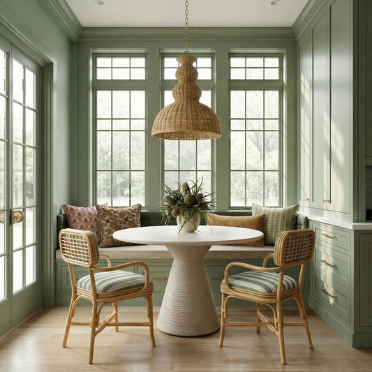 Dorine Striped Performance Linen &amp; Rattan Dining Armchair - Mint Green