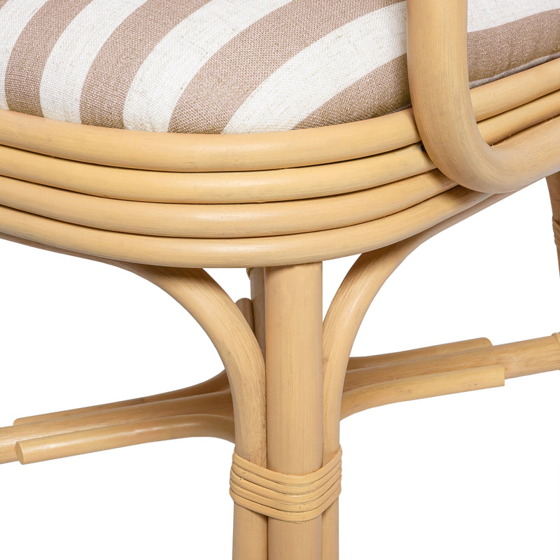 Dorine Striped Performance Linen &amp; Rattan Dining Armchair - Khaki