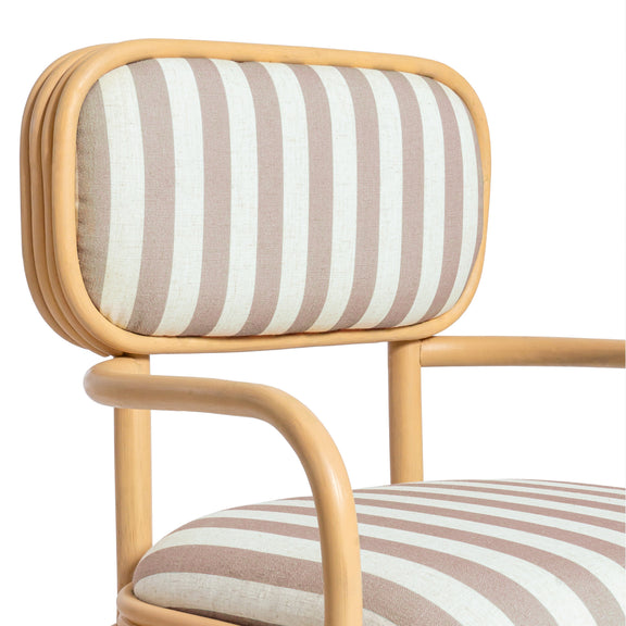 Dorine Striped Performance Linen &amp; Rattan Dining Armchair - Khaki