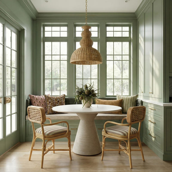 Dorine Striped Performance Linen &amp; Rattan Dining Armchair - Khaki