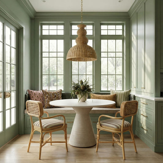 Dorine Striped Performance Linen &amp; Rattan Dining Armchair - Khaki