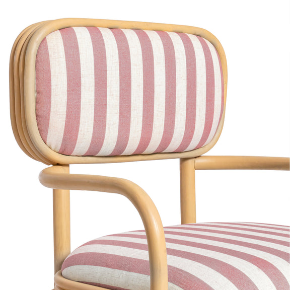 Dorine Striped Performance Linen &amp; Rattan Dining Armchair - Cherry