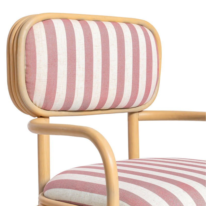 Dorine Striped Performance Linen &amp; Rattan Dining Armchair - Cherry