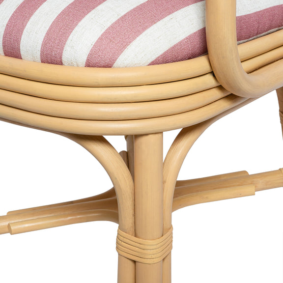 Dorine Striped Performance Linen &amp; Rattan Dining Armchair - Cherry