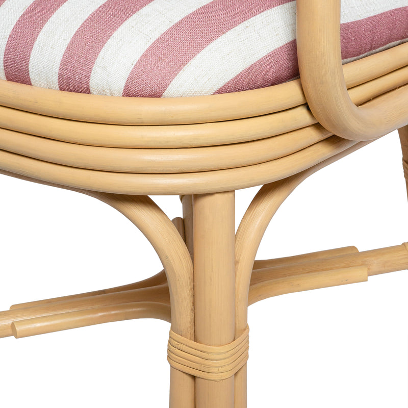 Dorine Striped Performance Linen &amp; Rattan Dining Armchair - Cherry