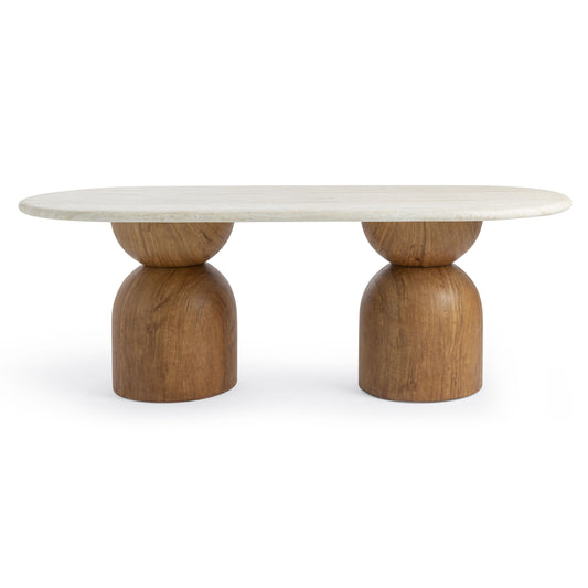 Cynthia Travertine Concrete Indoor / Outdoor 87 inch Long Dining Table