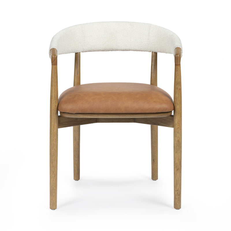Vina Cognac Performance Vegan Leather and Cream Textured Weave Dining Chair