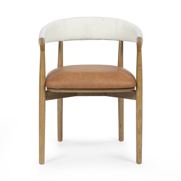 Vina Cognac Performance Vegan Leather and Cream Textured Weave Dining Chair