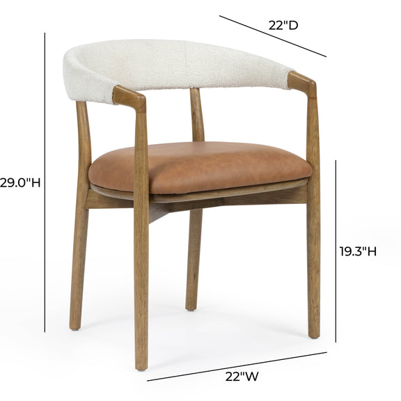 Vina Cognac Performance Vegan Leather and Cream Textured Weave Dining Chair