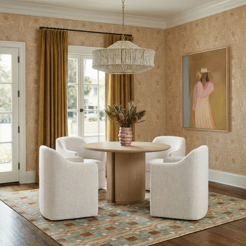 Helena Tall Textured Weave Performance Fabric Dining Chair - Off-White