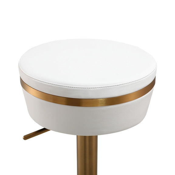 Astro White Performance Vegan Leather and Gold Adjustable Stool