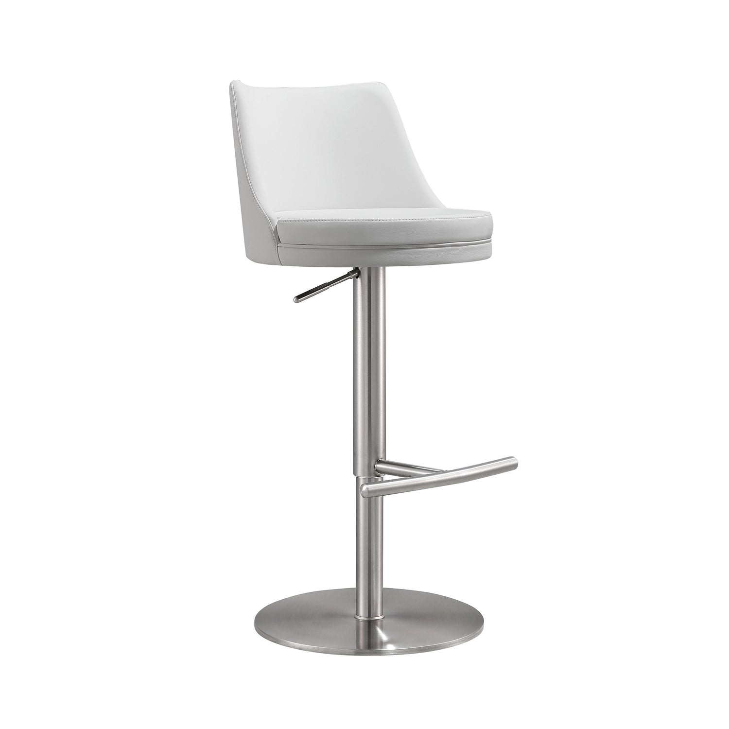 Reagan White Performance Vegan Leather and Silver Adjustable Stool