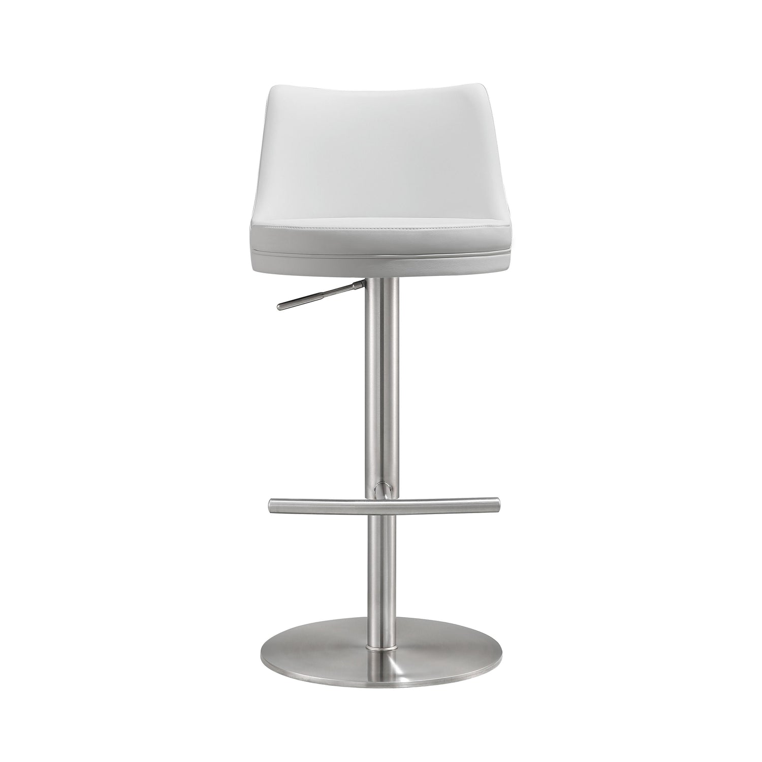 Reagan White Performance Vegan Leather and Silver Adjustable Stool