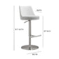 Reagan White Performance Vegan Leather and Silver Adjustable Stool
