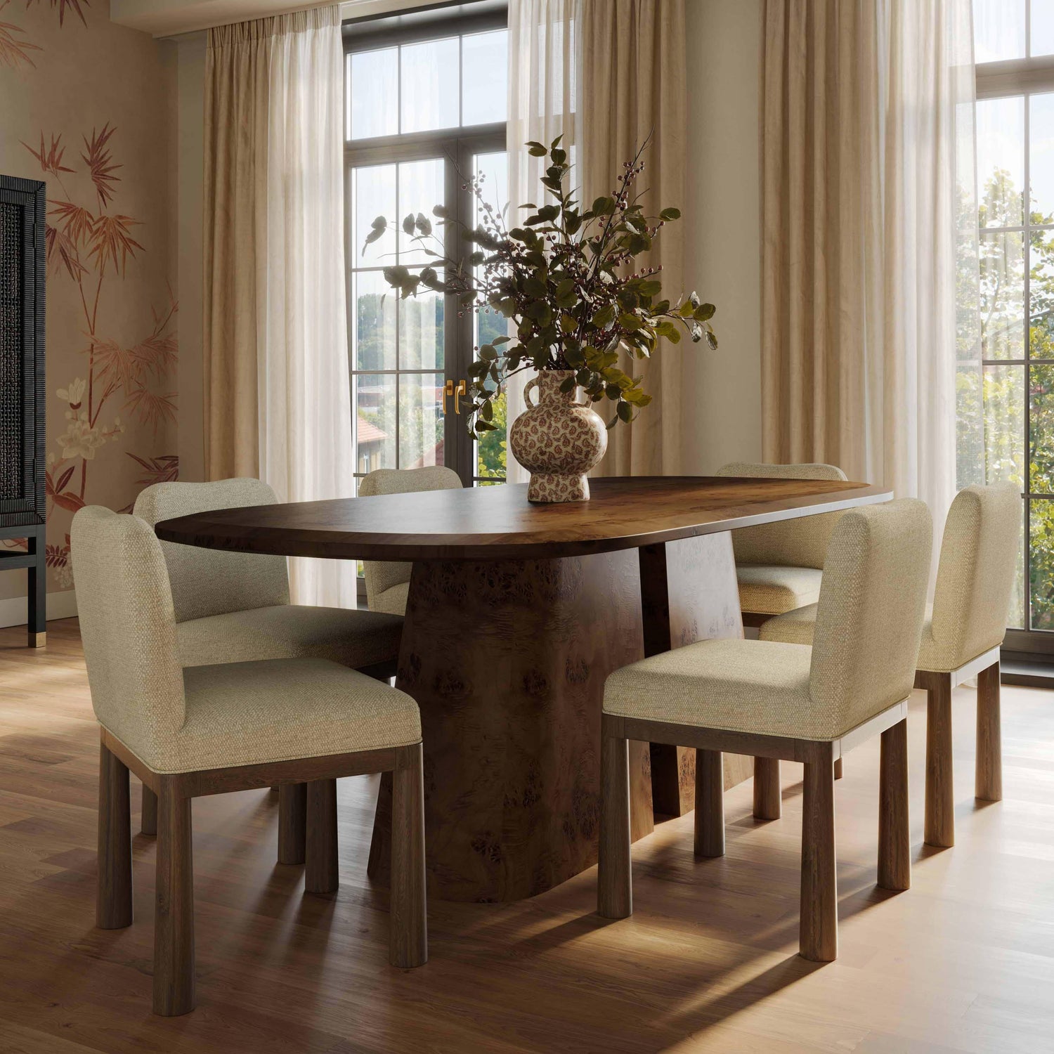 Gladyss Brown Burl Oval 87 inch Dining Table