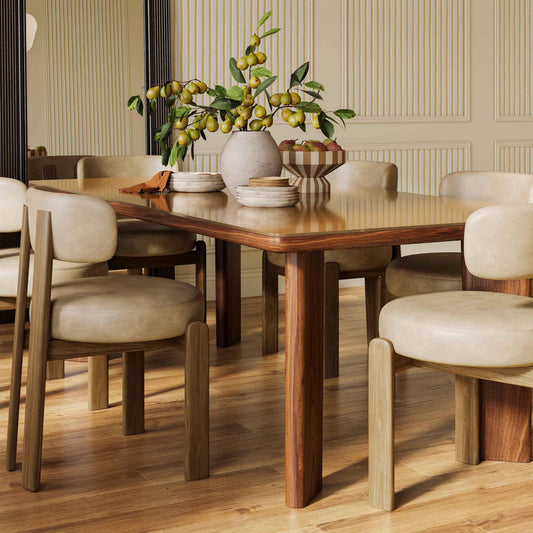 Oani Walnut and Glass Long Dining Table