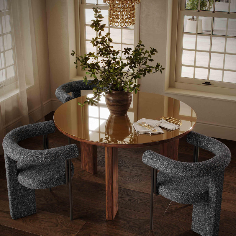Oani Walnut and Glass Round Dining Table