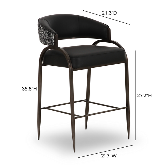 Tatum 2-Tone Performance Vegan Leather Counter Stool - Black