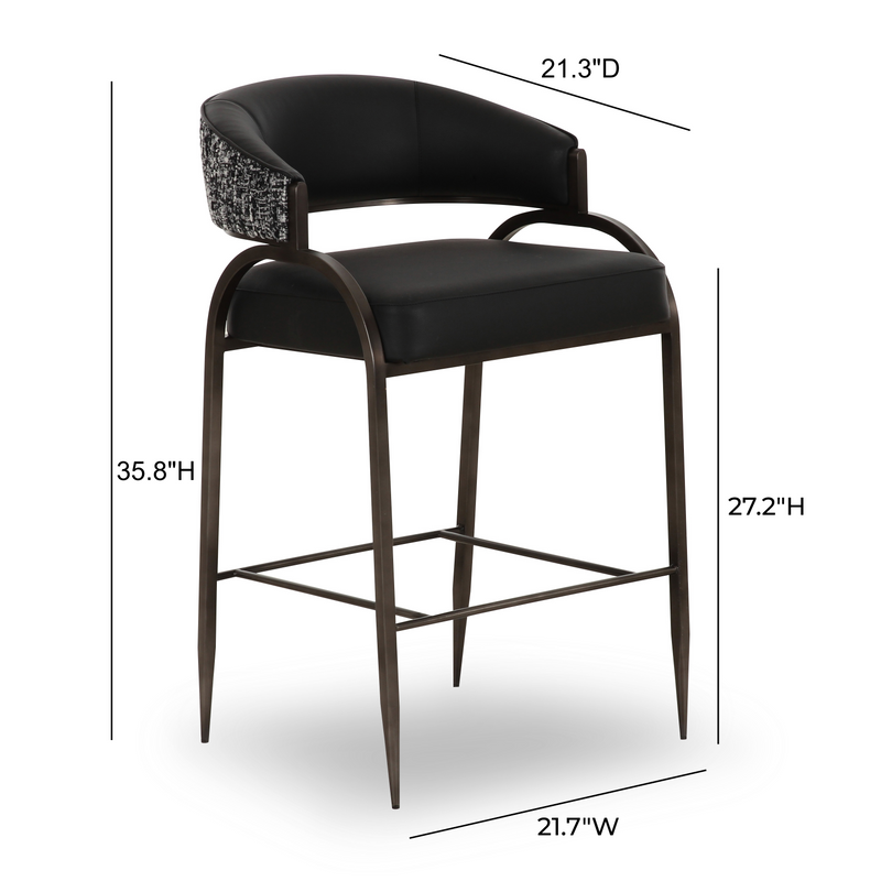 Tatum 2-Tone Performance Vegan Leather Counter Stool - Black