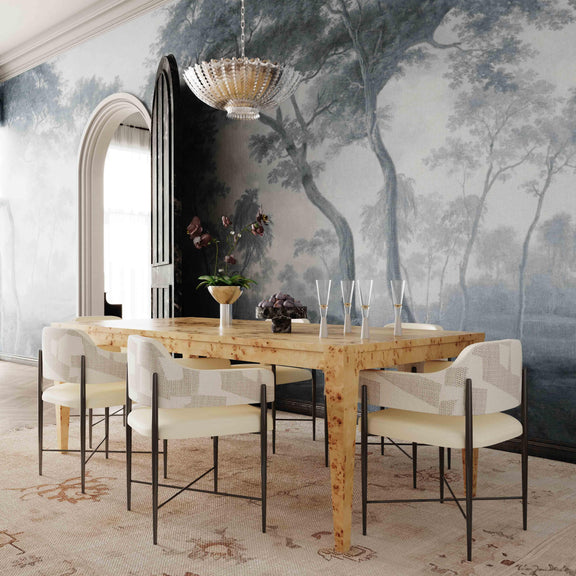 Sezanne Cream 2-Tone Performance Vegan Leather and Jacquard Dining Chair