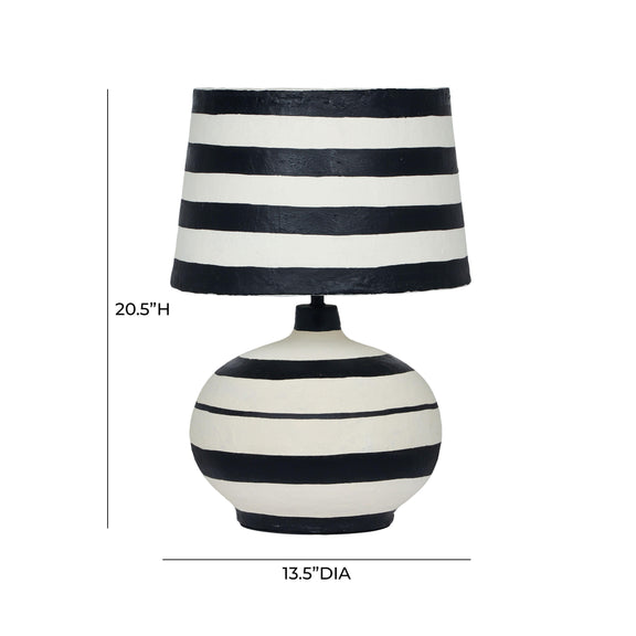 Positano Black Striped Papier Mache Table Lamp