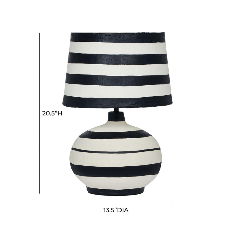 Positano Black Striped Papier Mache Table Lamp