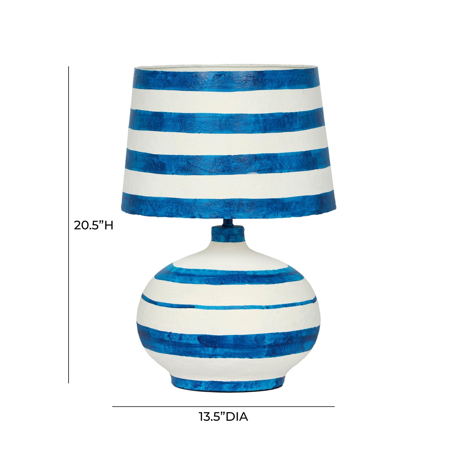 Positano Blue Striped Papier Mache Table Lamp