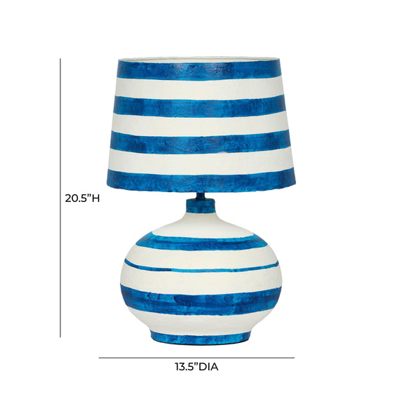 Positano Blue Striped Papier Mache Table Lamp