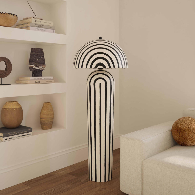 Maiori Black Striped Papier Mache Floor Lamp