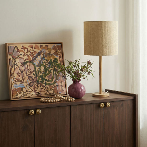Lamia Natural Burl and Raffia Contract-Grade Table Lamp