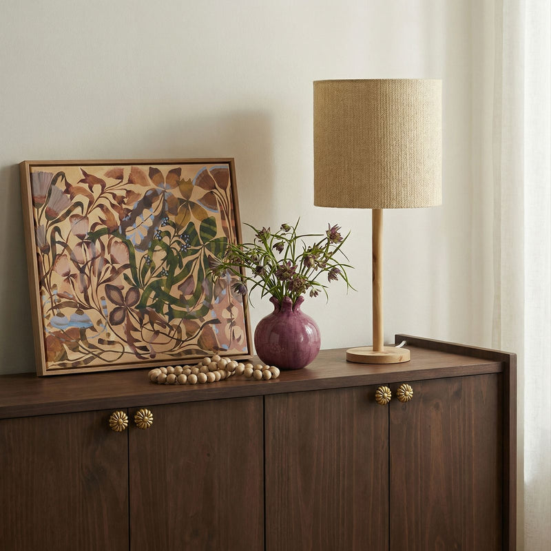 Lamia Natural Burl and Raffia Contract-Grade Table Lamp