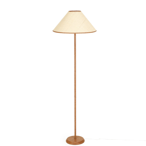 Keria Natural Vegan Leather and Raffia Contract-Grade Floor Lamp