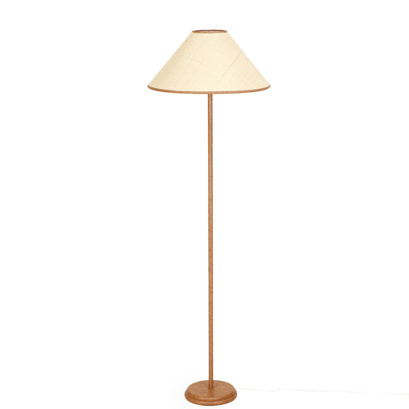 Keria Natural Vegan Leather and Raffia Contract-Grade Floor Lamp