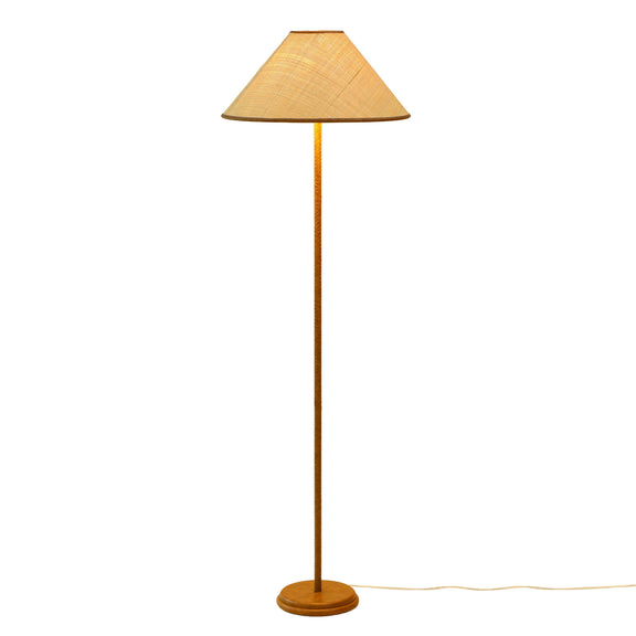 Keria Natural Vegan Leather and Raffia Contract-Grade Floor Lamp