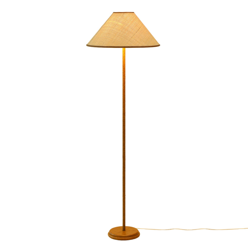 Keria Natural Vegan Leather and Raffia Contract-Grade Floor Lamp
