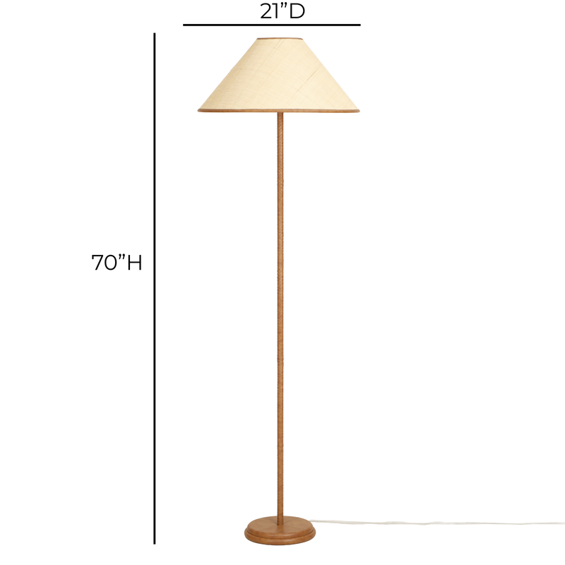 Keria Natural Vegan Leather and Raffia Contract-Grade Floor Lamp