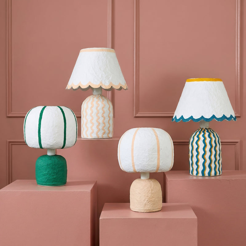 Margate Cotton Mache Table Lamp - Green